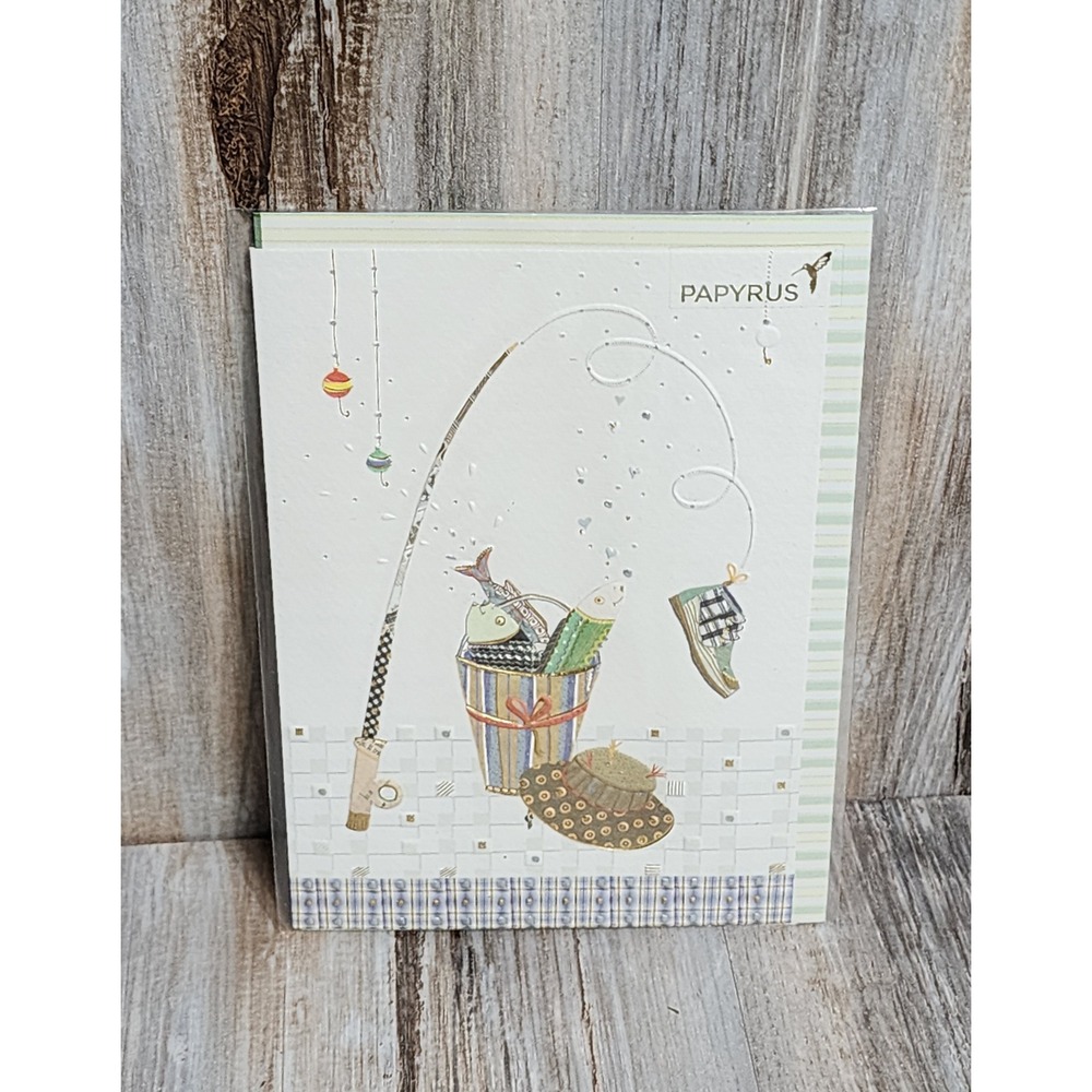 Papyrus Father's Day Card Turnowsky Fishing Theme Embossed Gold Foil New